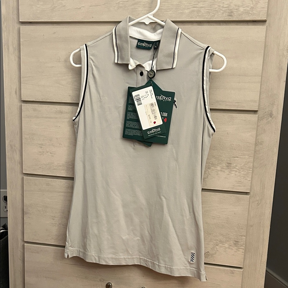 Women's Gray Sleeveless Polo Top